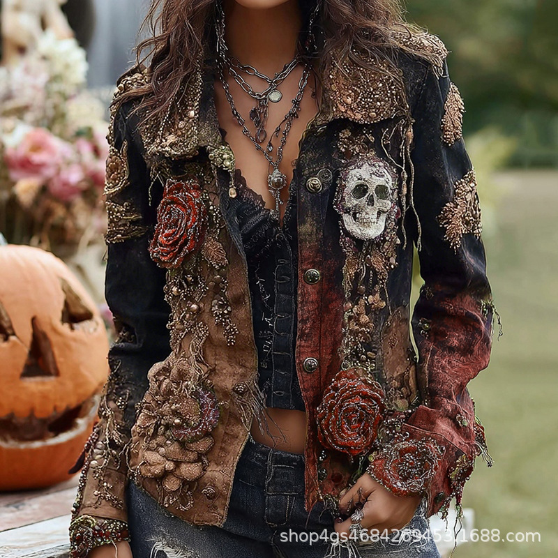Gothic Punk Skull Rose Embroid - đánh giá và giá Vintage Fashion Stores