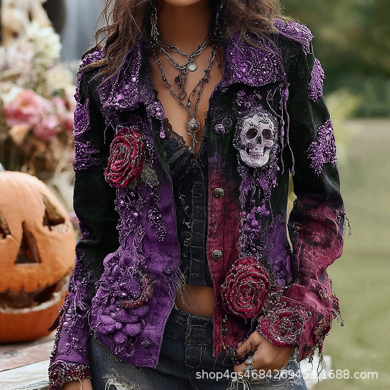 Gothic Punk Skull Rose Embroid - đánh giá và giá Vintage Fashion Stores