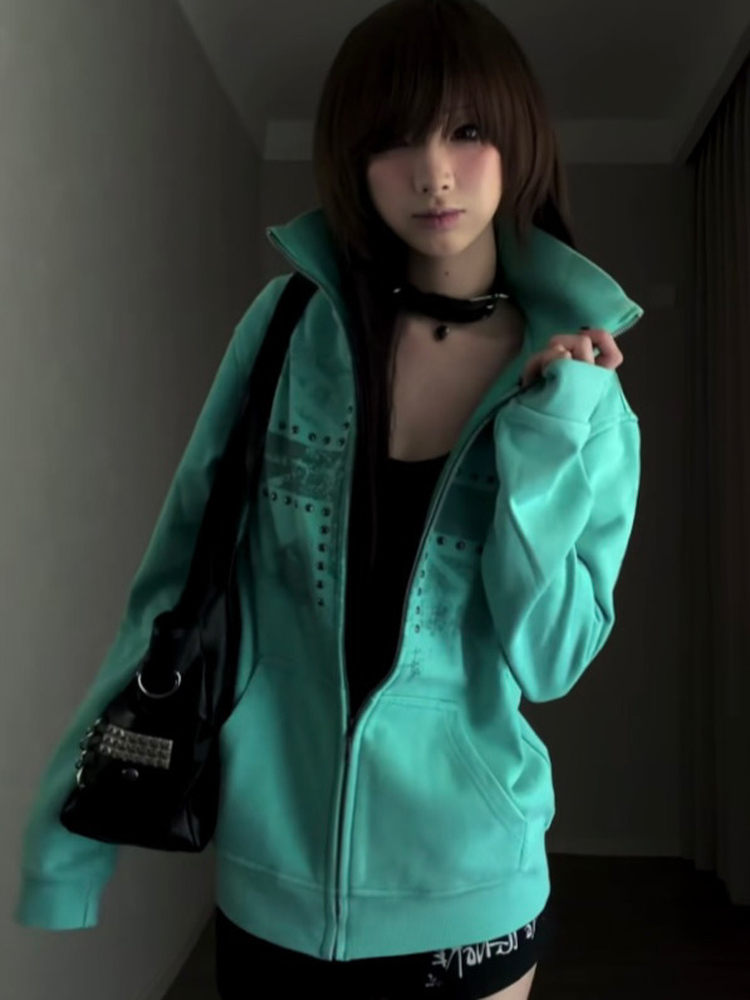 Mint Green Printed Rhinestone  - đánh giá và giá Vintage Windbreaker Nylon